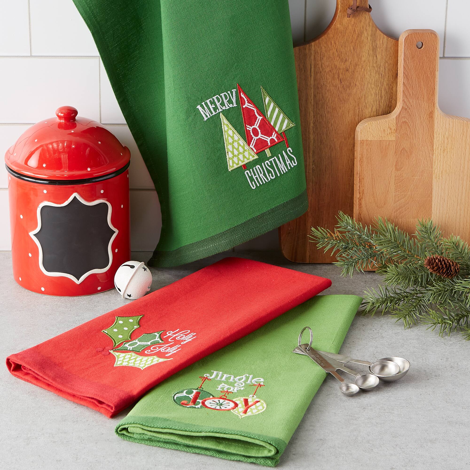 DII® Mixed Christmas Embroidered Dishtowels, 3ct.